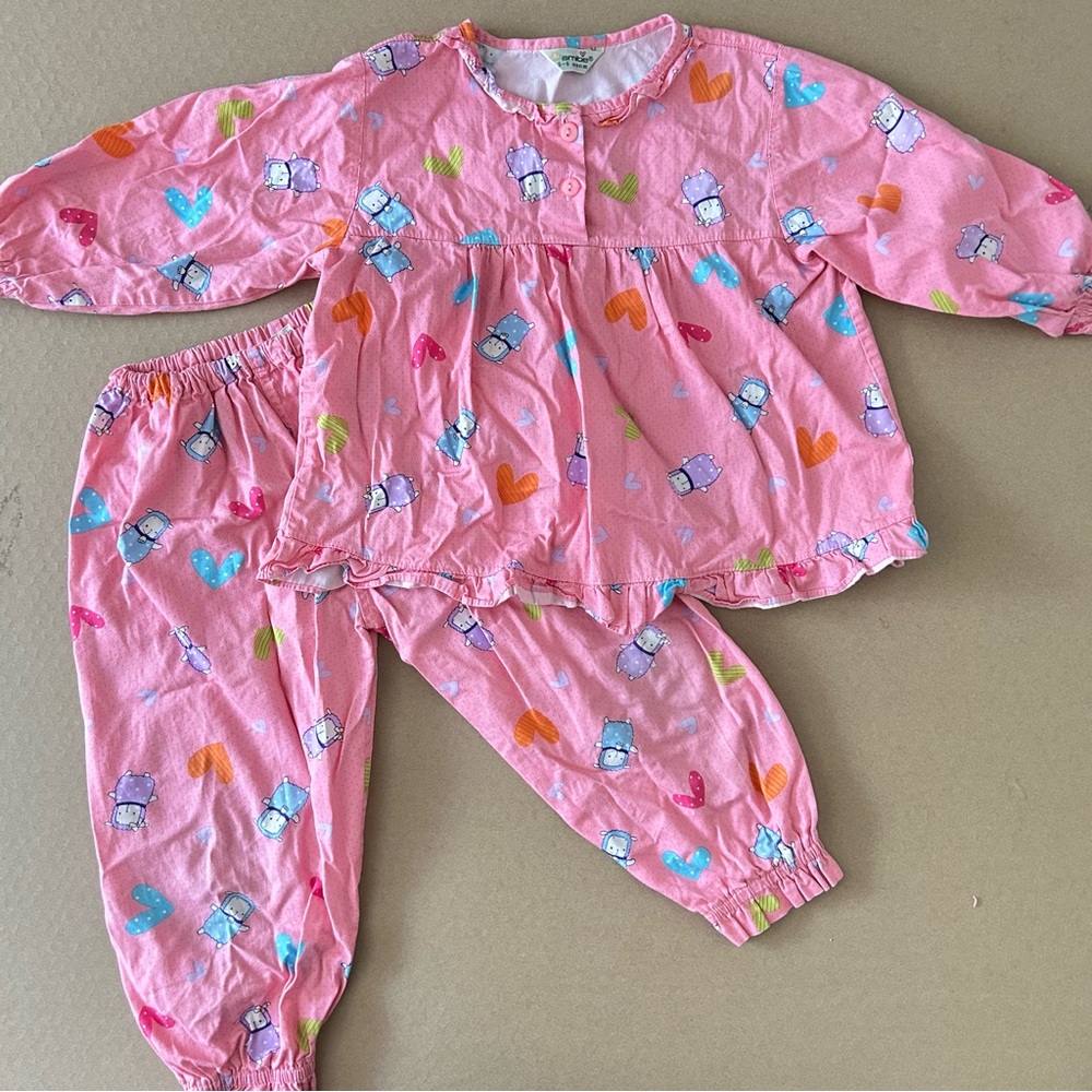 Vintage Amitie Pink Pajama Night Suit for Girls Pink Base Blue & Purple Sheeps